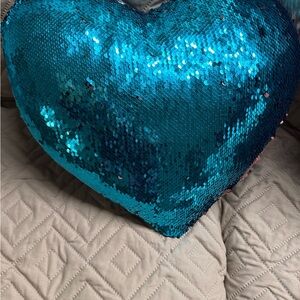 Blue Sequin Heart Pillow